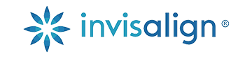 The image features a logo with the text  Invisalign  in capital letters, followed by a stylized graphic resembling an eye or a lens, set against a gradient background that transitions from light to dark gray.