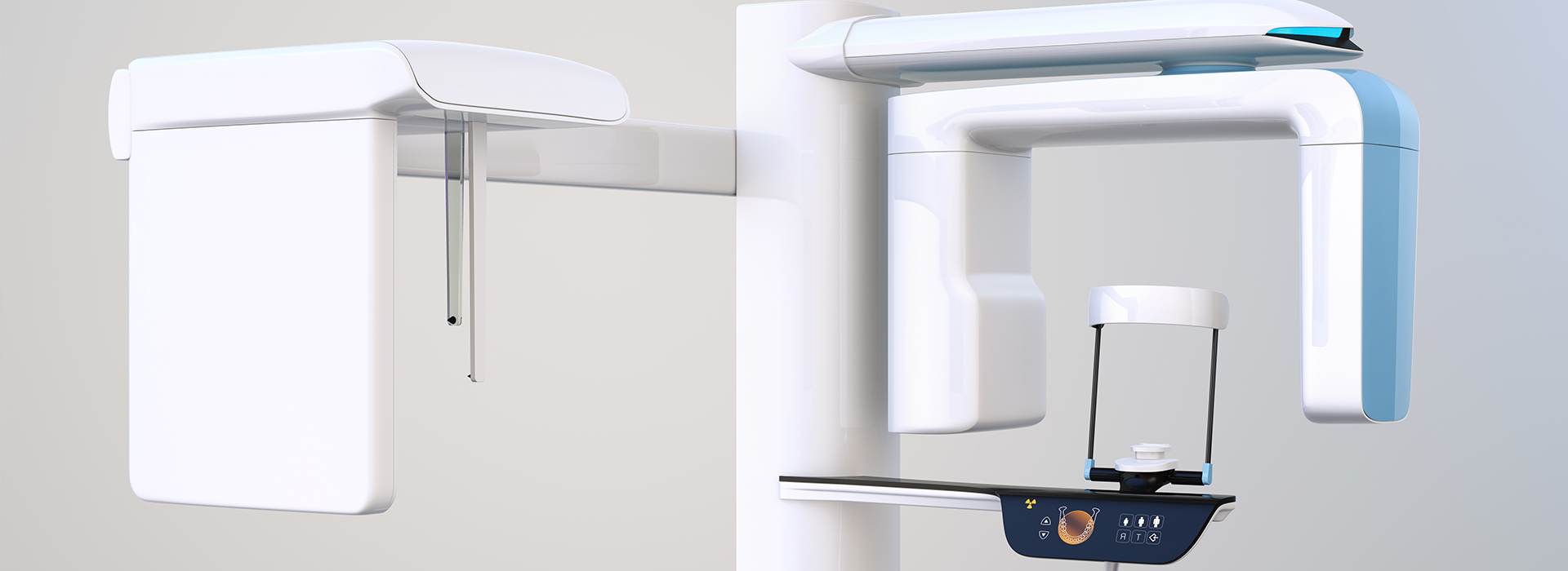 A white dental chair with a modern, sleek design.